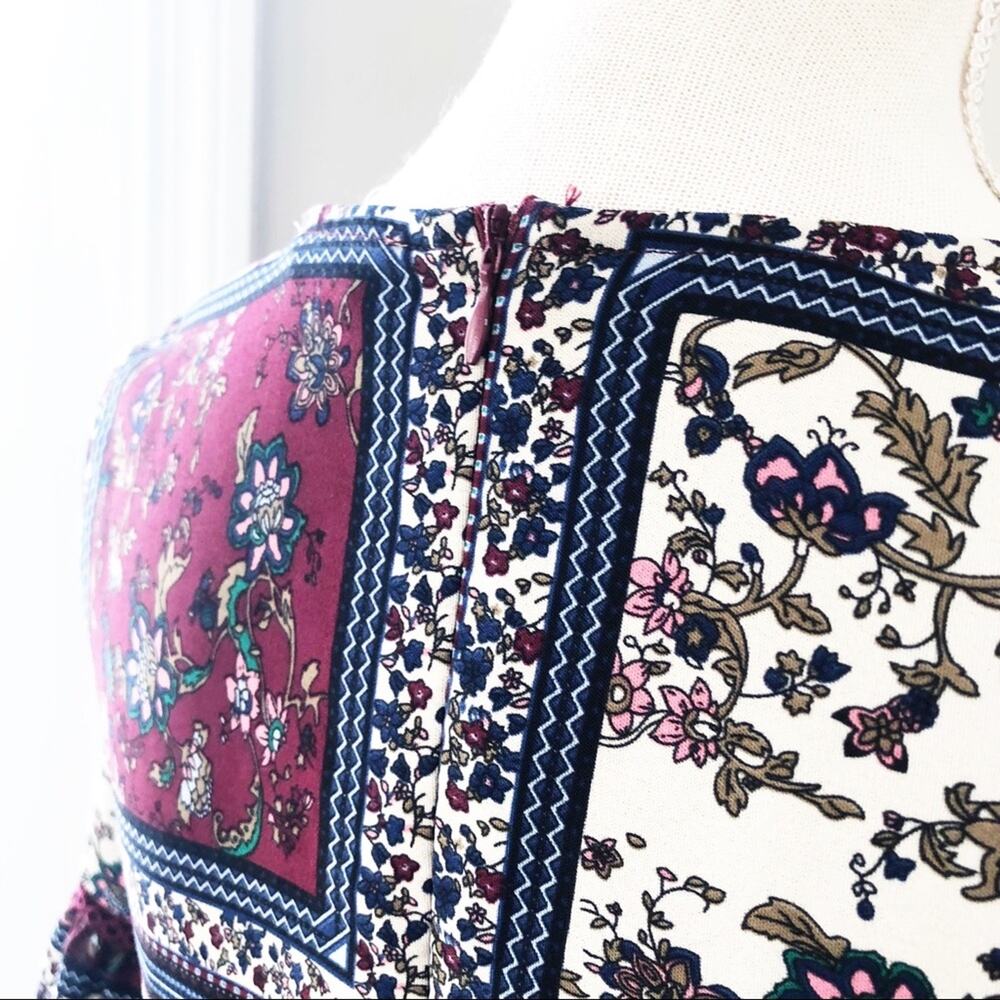 Altar’d State Boho Patchwork Patterned Dress w/ Bell Sleeves - Picture 6 of 7